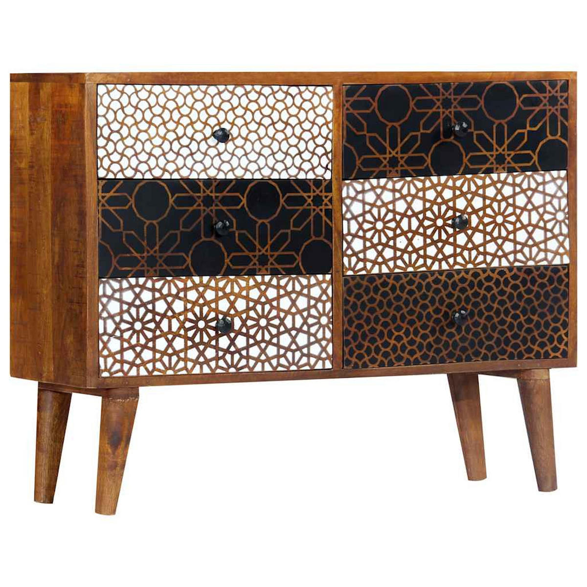 SIDEBOARD Mit Druckmustern 90/30/70 Cm Massivholz Mango - Braun, Holz (30/70/90cm) - vidaXL