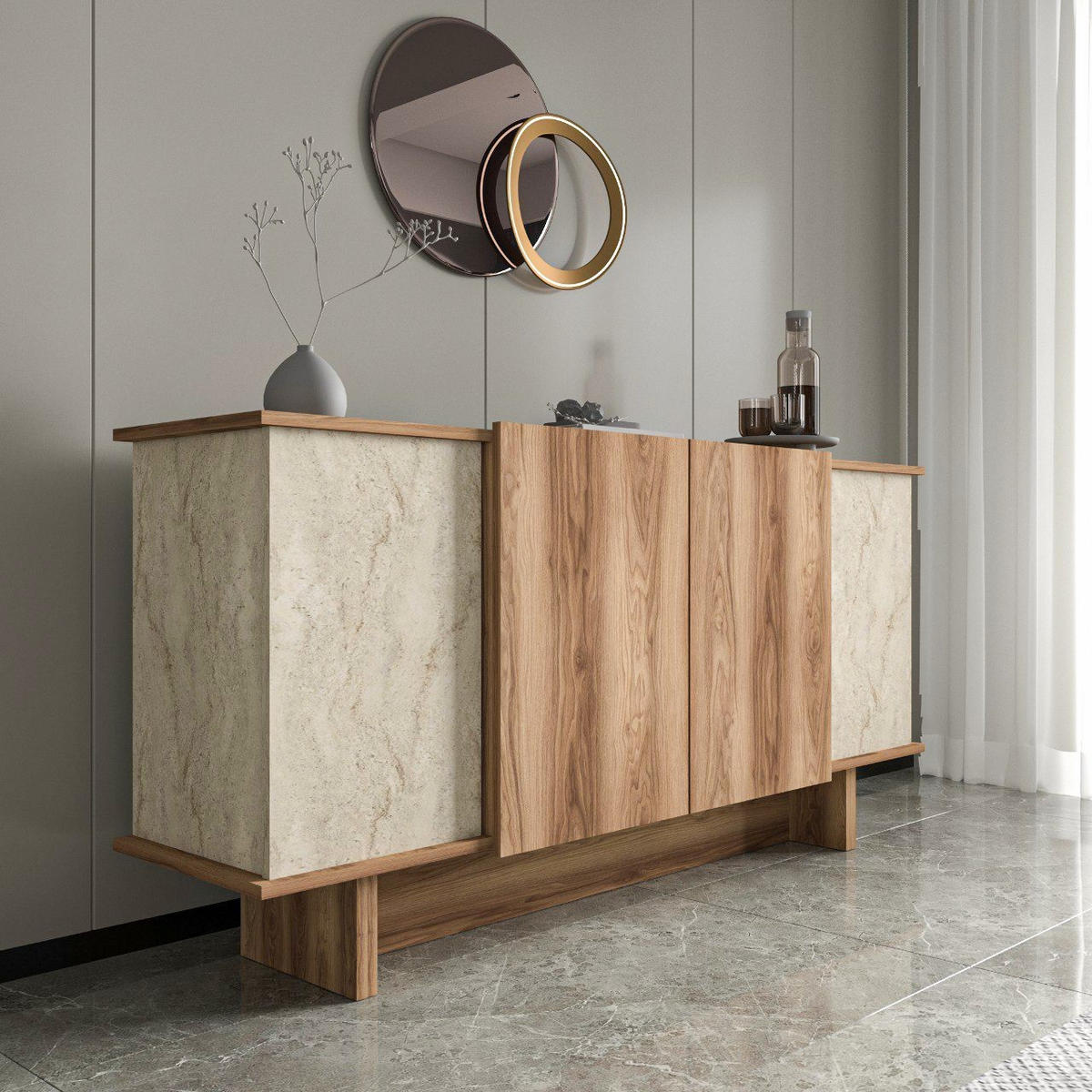 BUFFETSCHRANK diana beige - Beige, Holz (40/81/180cm) - Habitat Garten