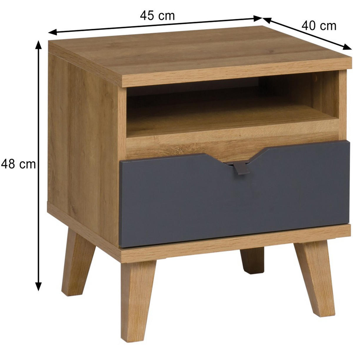 NACHTTISCH Moreno mit 1 Schublade, Eiche gold/mattweiß/graphit - Eichefarben/Graphitfarben, Holzwerkstoff/Kunststoff (45/48/40cm) - Beautysofa