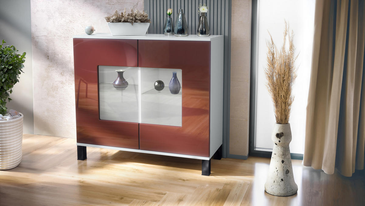 KOMMODE Grömitz Bordeaux Hochglanz - Bordeaux, Holzwerkstoff (92.5/84.5/35cm) - Vladon