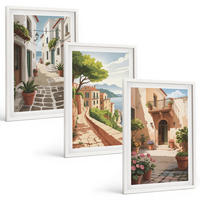 BILDER SET 3er Set - 40x60 cm Weißer Rahmen - Straßen, Häuser, Pflanzen, Töpfe - Weiß, Kunststoff (40/60cm) - TULUP