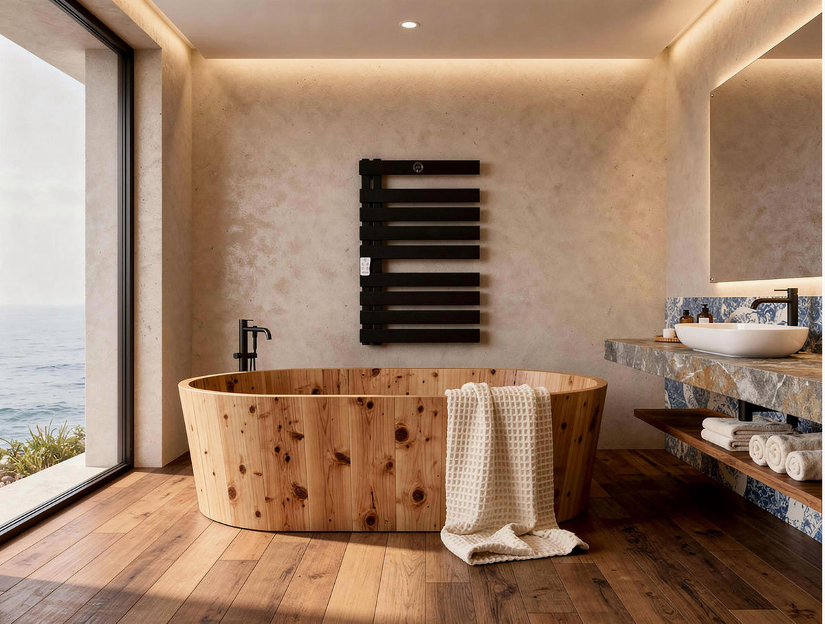 HANDTUCHTROCKNER Schwarz mit Elektrosystem und Wandhalterung 500 W - Schwarz, Metall (55/91/6cm) - Purline