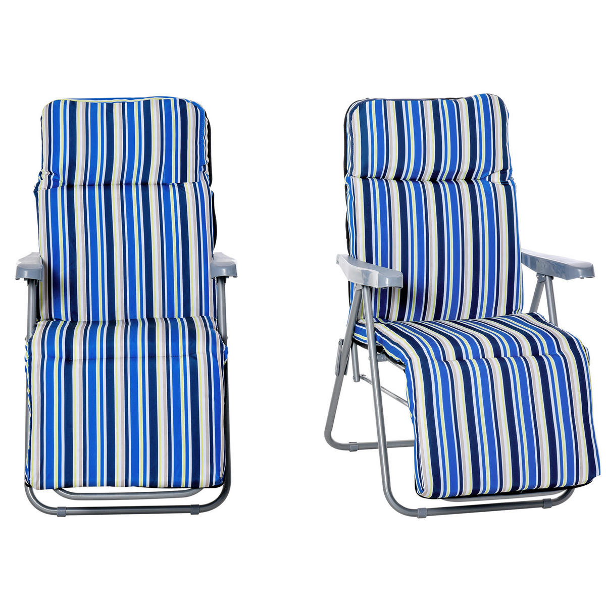 SONNENLIEGE Set mit 2 klappbaren mit 5-fach verstellbarer Rückenlehne, 60 x 75 x 102 cm, Blau und Creme - Blau, Metall (60/102/75cm) - Vallsero