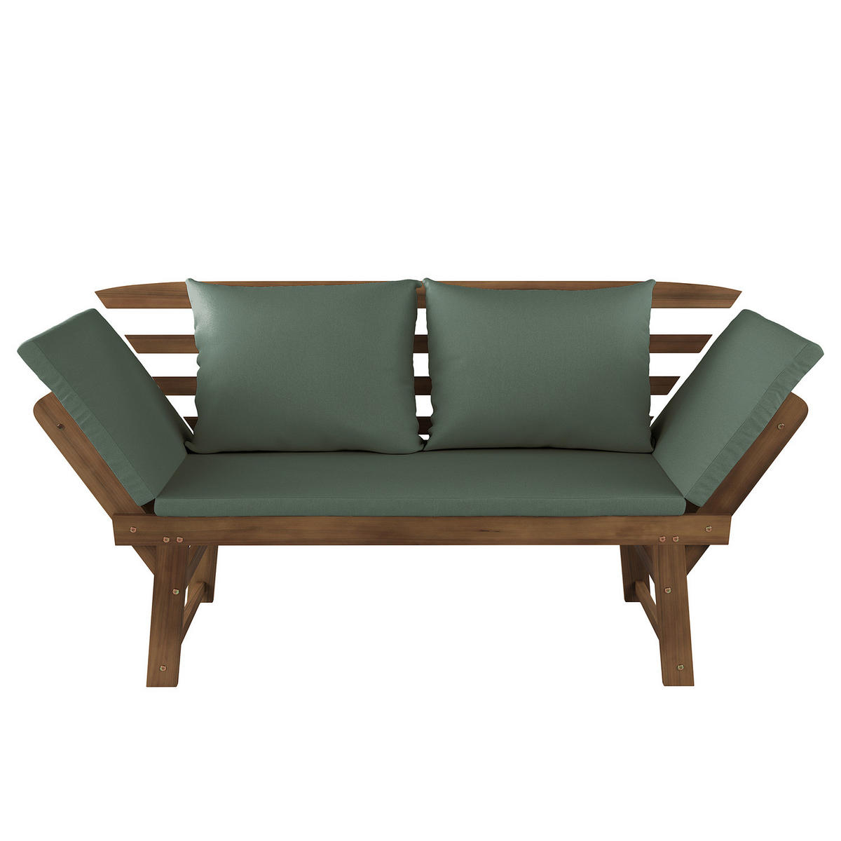 MASSIVE GARTENBANK - Akazie massiv / Polyester - Braun / Weiß - Olivgrün, Holz/Textil (159/85/67cm) - home24