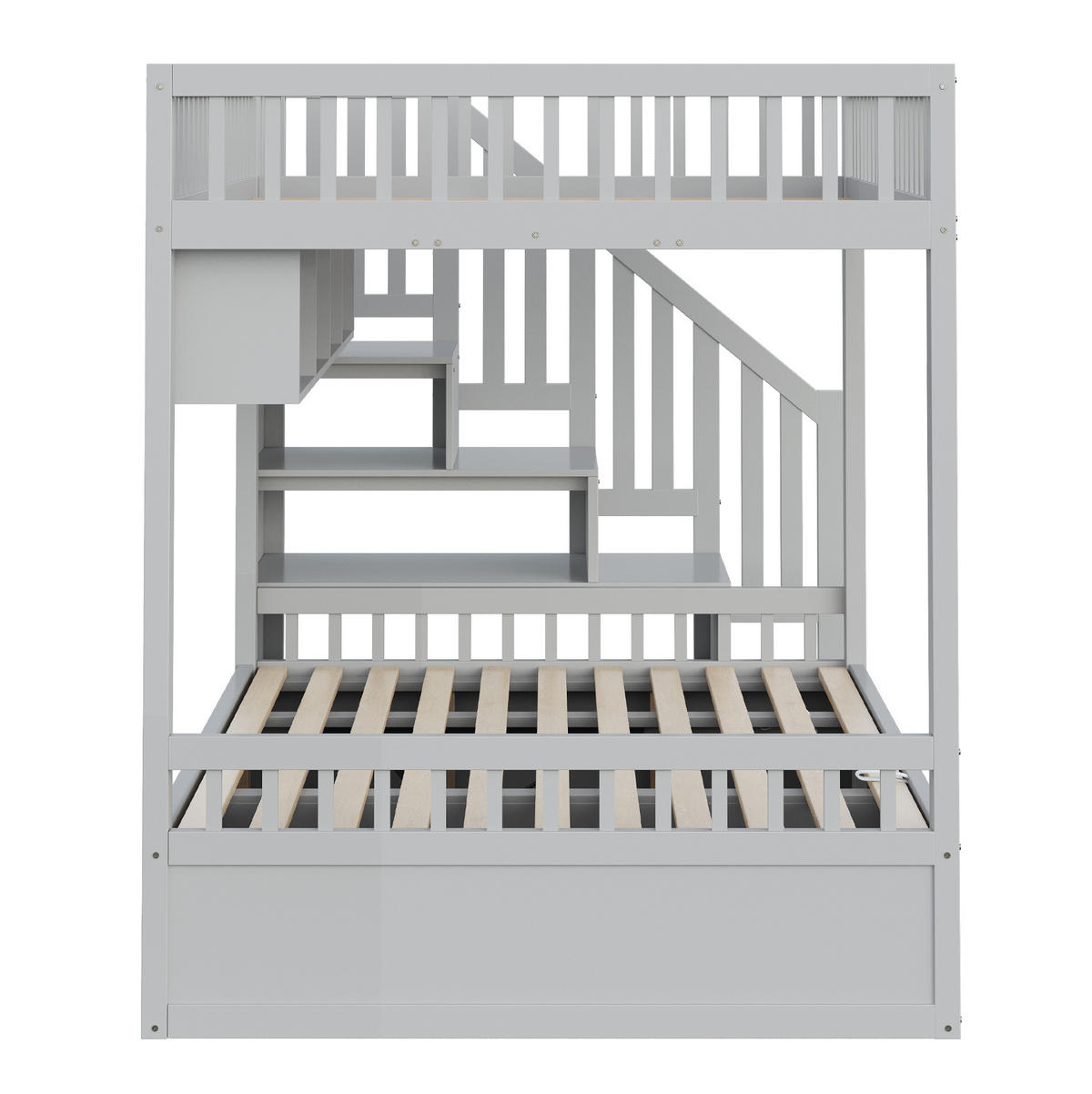 ETAGENBETT 140/200 cm in Grau mit Stauraum, Regalen und Treppe - Grau, Holzwerkstoff (140/200cm) - OKMYHOME