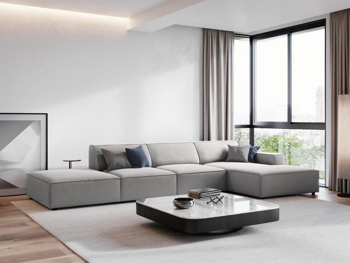 ECKSOFA rechts Jodie aus strukturiertem Stoff hellgrau 5 Sitzplätze - Hellgrau, Textil (166/341cm) - Micadoni