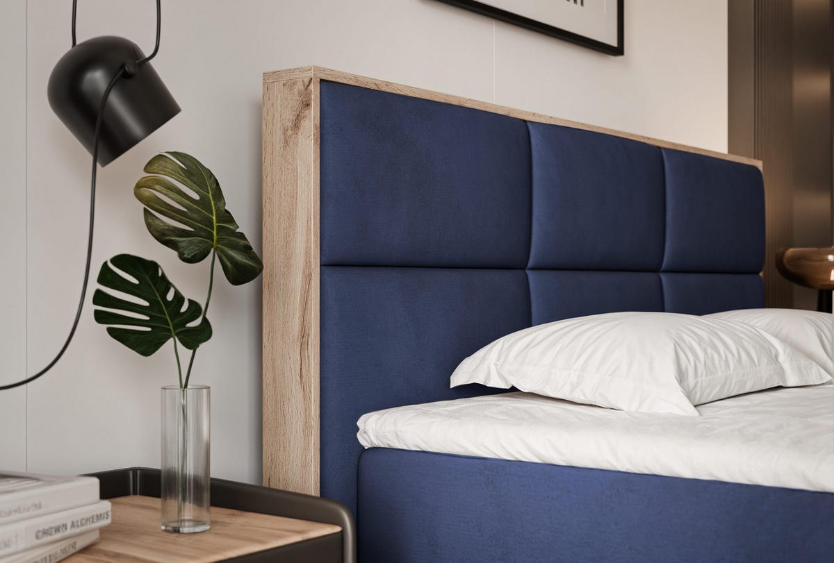 BOXBETT LAVIO 160/200 cm, in Marineblau, mit Matratze und Topper - Dunkelblau, Holzwerkstoff/Textil (160/200cm) - Idohome