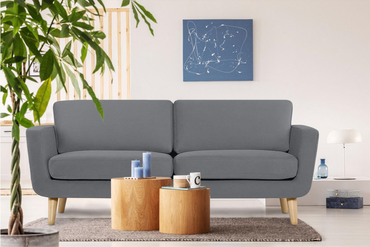 3-SITZER-SOFA TAGIO mit Armlehnen, Grau - Braun/Grau, Buchenholz/Textil (88/80/190cm) - KONSIMO®