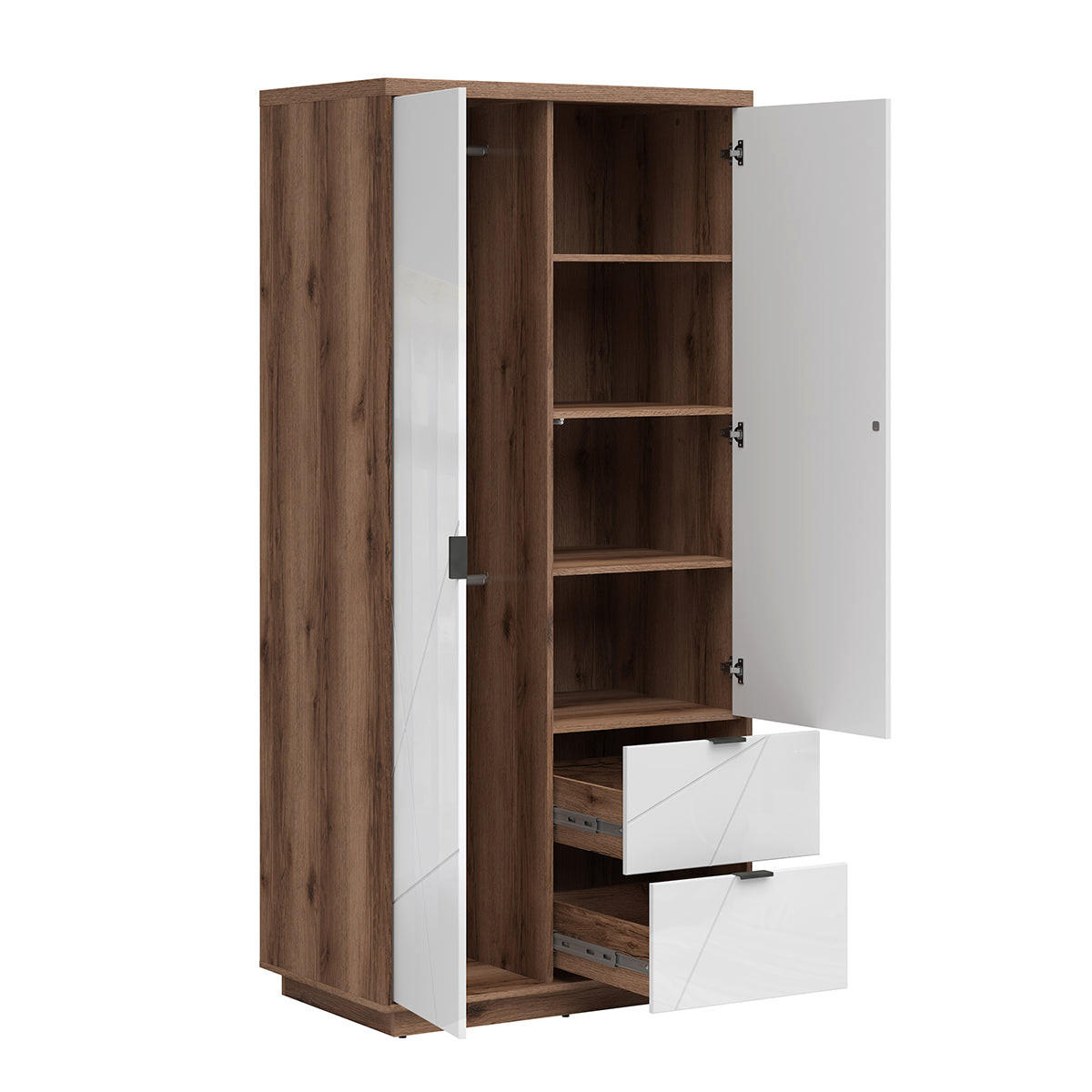 SCHRANK 2 Türen Sven Weiß und Holz - Weiß, Holzwerkstoff (94/201/57cm) - Petits-meubles