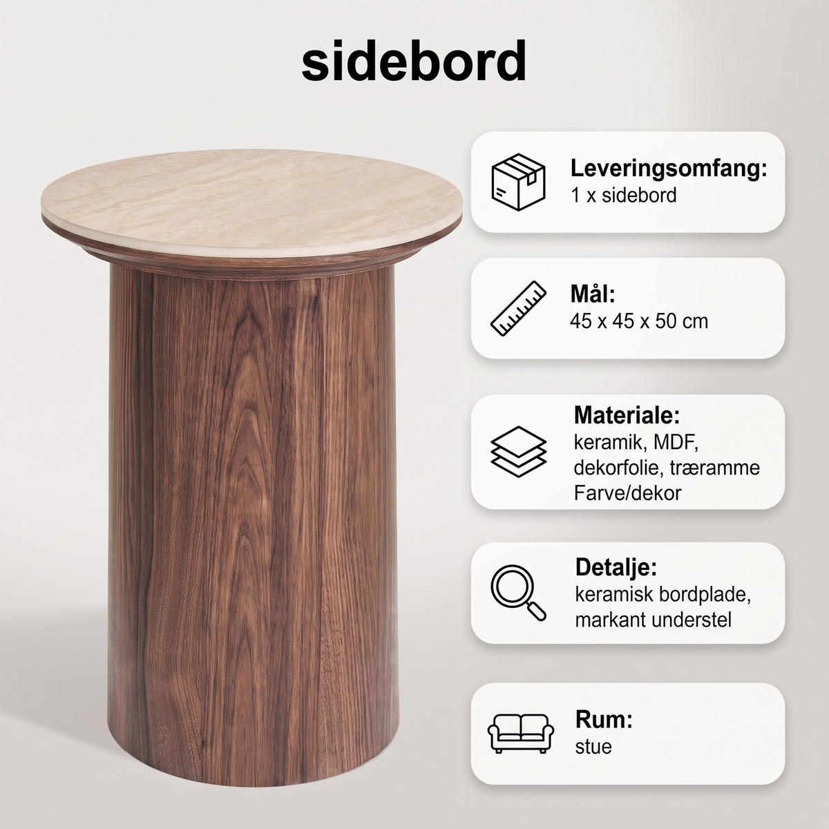 SIDOBORD Minamata 45 x 45 x 50 cm – grå - Grå, Träbaserade material (45/45/50cm) - ebuy24