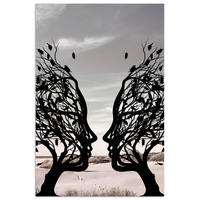 POSTER Strand - Meer - Menschen - Baum - Moderne Kunst 40x60 cm - Hellgrau, Papier (40/60/0.1cm) - MuchoWow