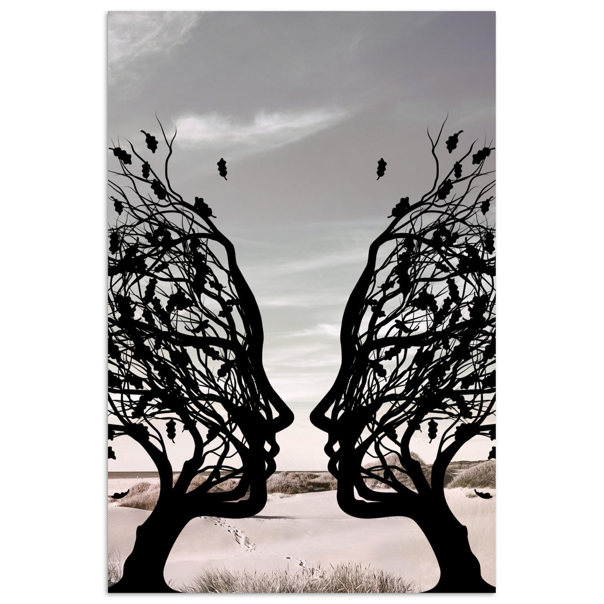 POSTER Strand - Meer - Menschen - Baum - Moderne Kunst 40x60 cm - Hellgrau, Papier (40/60/0.1cm) - MuchoWow