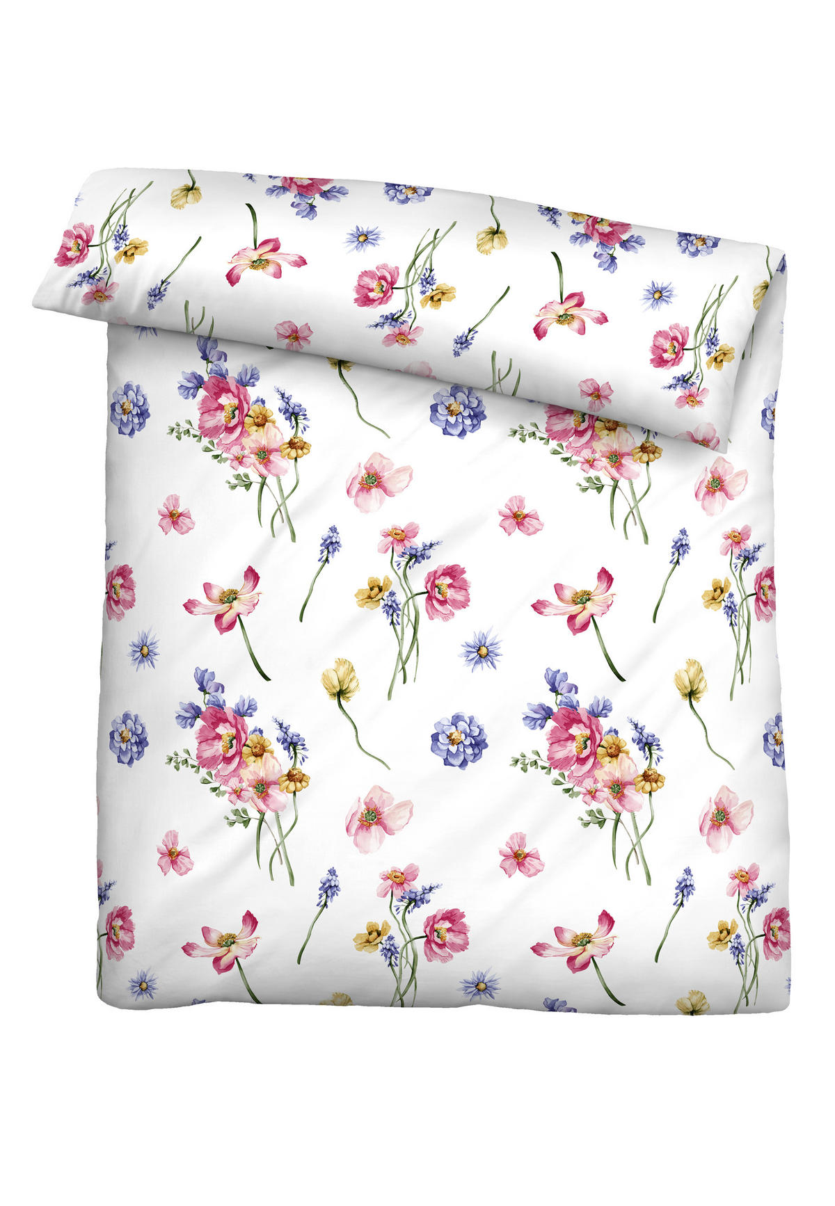 BETTWÄSCHE-GARNITUR Seersucker Sommerblumen pink, 155x200 cm + 80x80 cm - Pink, Textil (155/200cm) - biberna