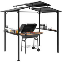 GRILLPAVILLON 250 x 160 x 250 cm wasserdicht Gartenpavillon mit Doppelschichtdach, Seitenregalen Schwarz - Schwarz, Metall (250/250/160cm)