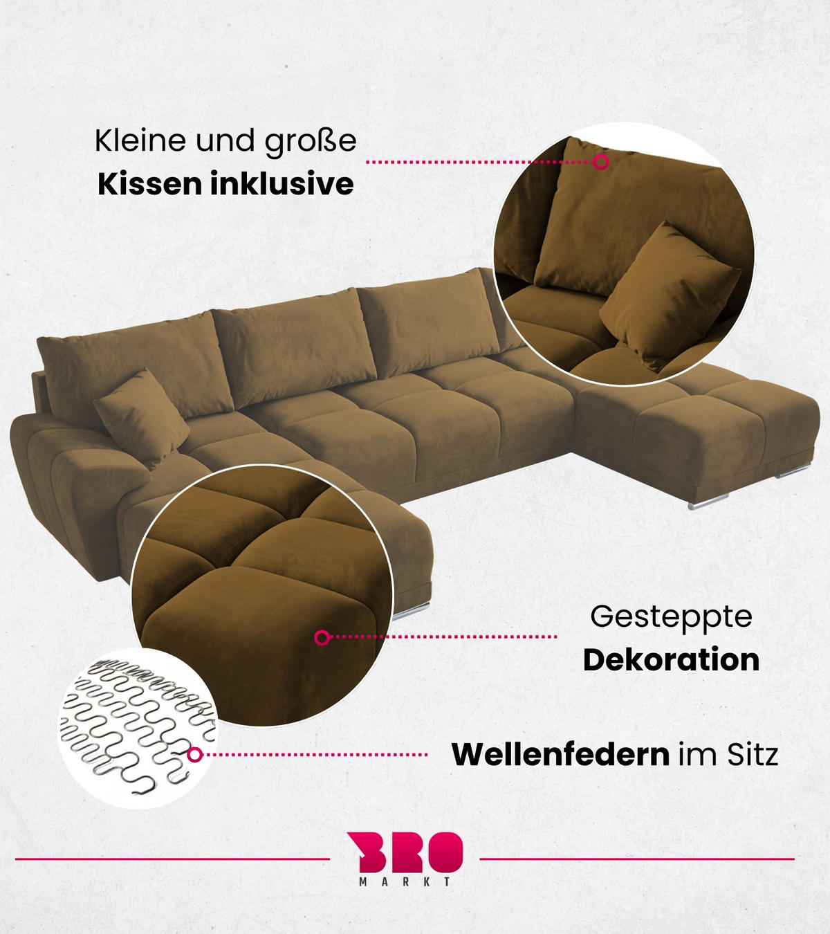 WOHNLANDSCHAFT Nubes mit Schlaffunktion Gelb Plüsch - Gelb/Silberfarben, Kunststoff/Textil (372/85/184cm) - Bromarkt