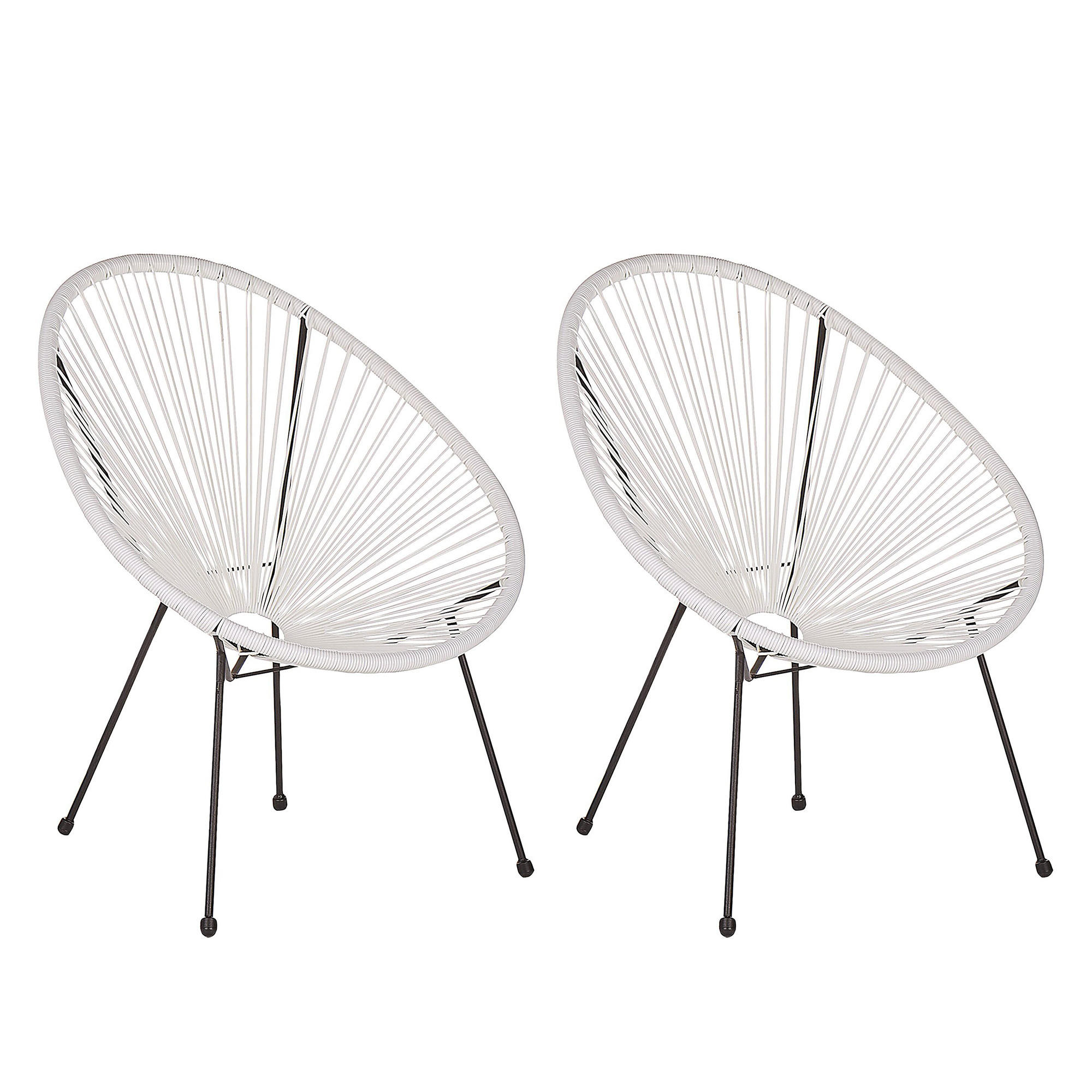 RATTANSTUHL 2er-SET Kunststoff weiß 70 cm Acapulco II - Schwarz/Weiß, Kunststoff (70/87/90cm) - Beliani