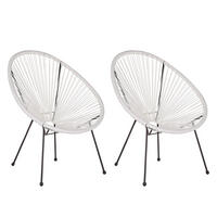 RATTANSTUHL 2er-SET Kunststoff weiß 70 cm Acapulco II - Schwarz/Weiß, Kunststoff (70/87/90cm) - Beliani