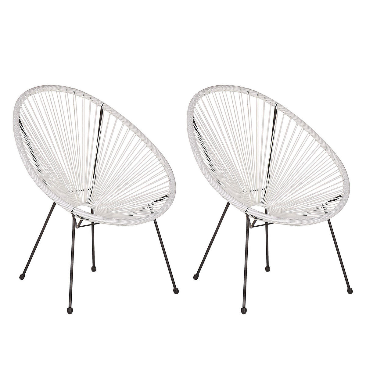 RATTANSTUHL 2er-SET Kunststoff weiß 70 cm Acapulco II - Schwarz/Weiß, Kunststoff (70/87/90cm) - Beliani