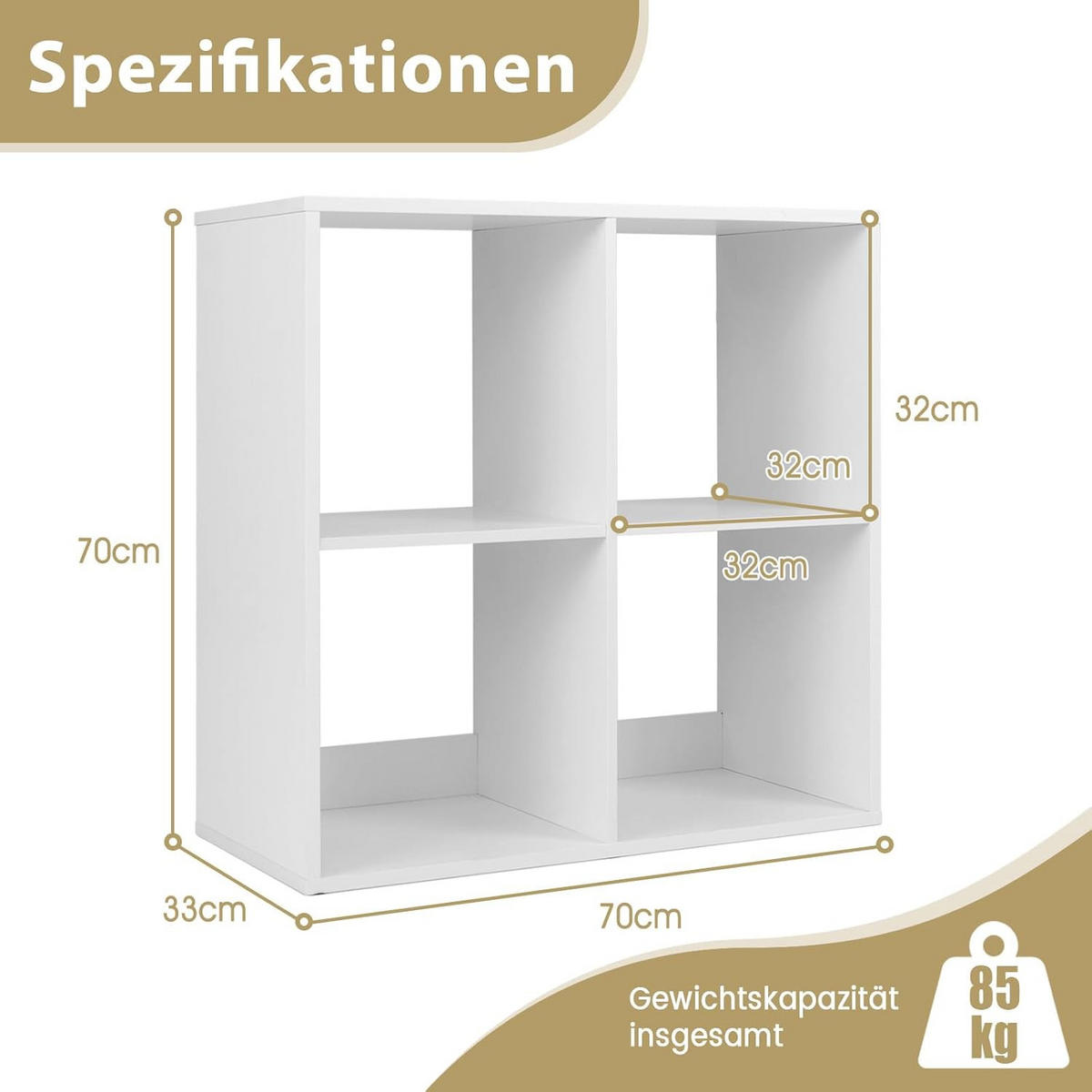 BÜCHERREGAL Weiß - Weiß, Holz (33/70/70cm) - COSTWAY