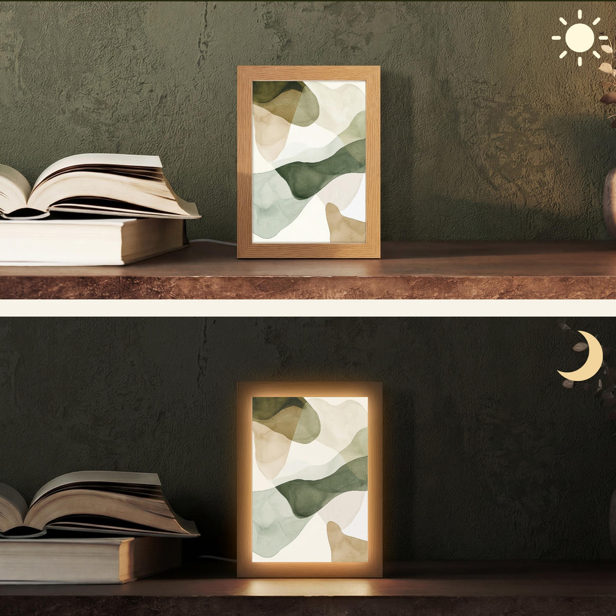STOLNÍ LAMPA Japandi - Abstraktní - Zelená 15x20 cm - barva buku, kompozitní dřevo (8/15/20cm) - OnlyWow