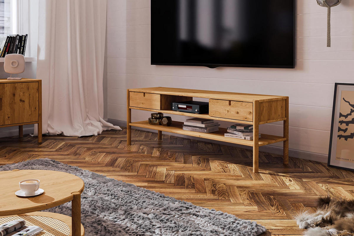 TV-SCHRANK INA Wildeiche - Dunkelbraun, Holz (160/59/46cm) - byoak