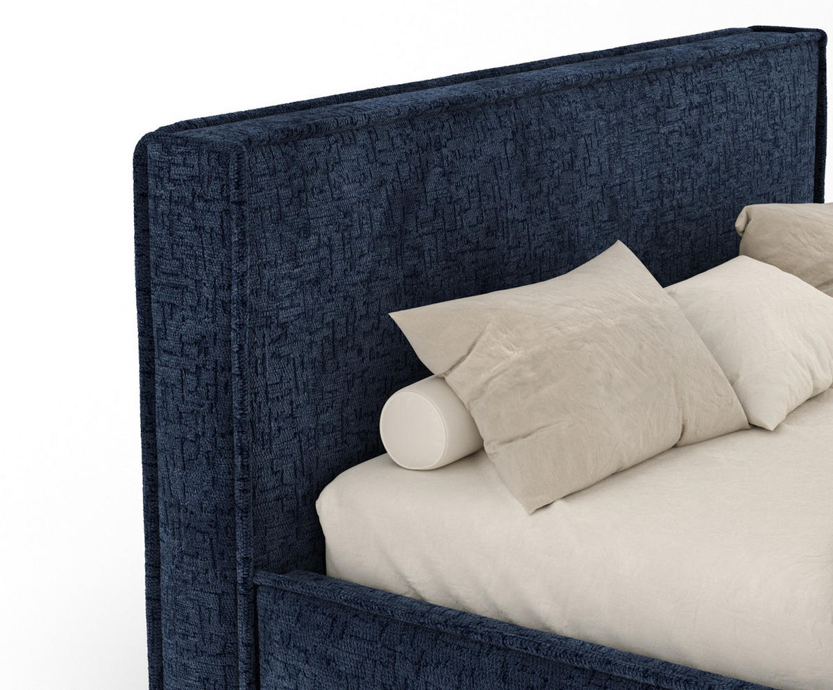 POLSTERBETT Lounge Marineblau 160/200 cm im Chenille-Stoff - Naturfarben/Dunkelblau, Holz/Holzwerkstoff (160/200cm) - Maison de Reve