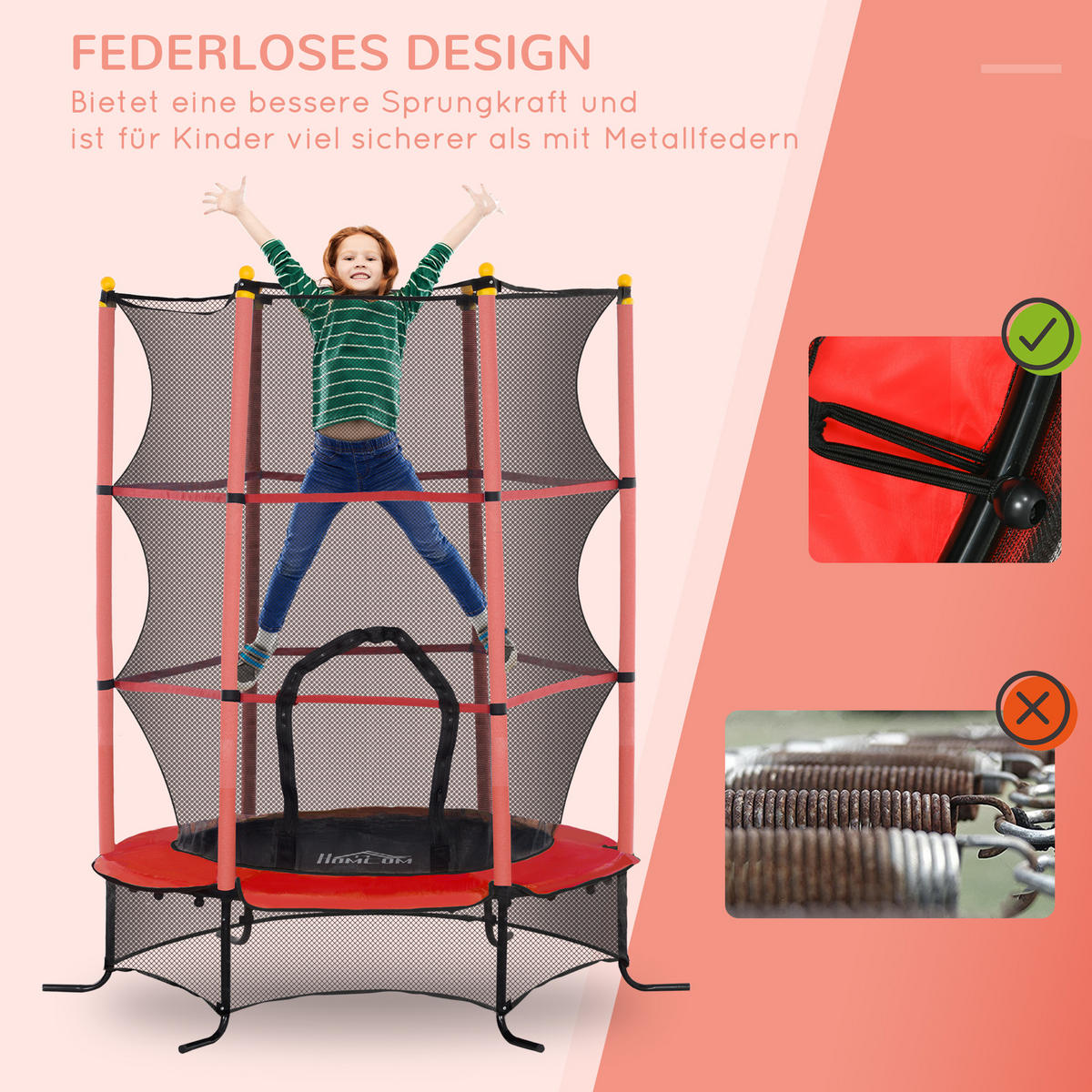 KINDERTRAMPOLIN - Rot, Kunststoff/Metall (163/163cm) - HOMCOM