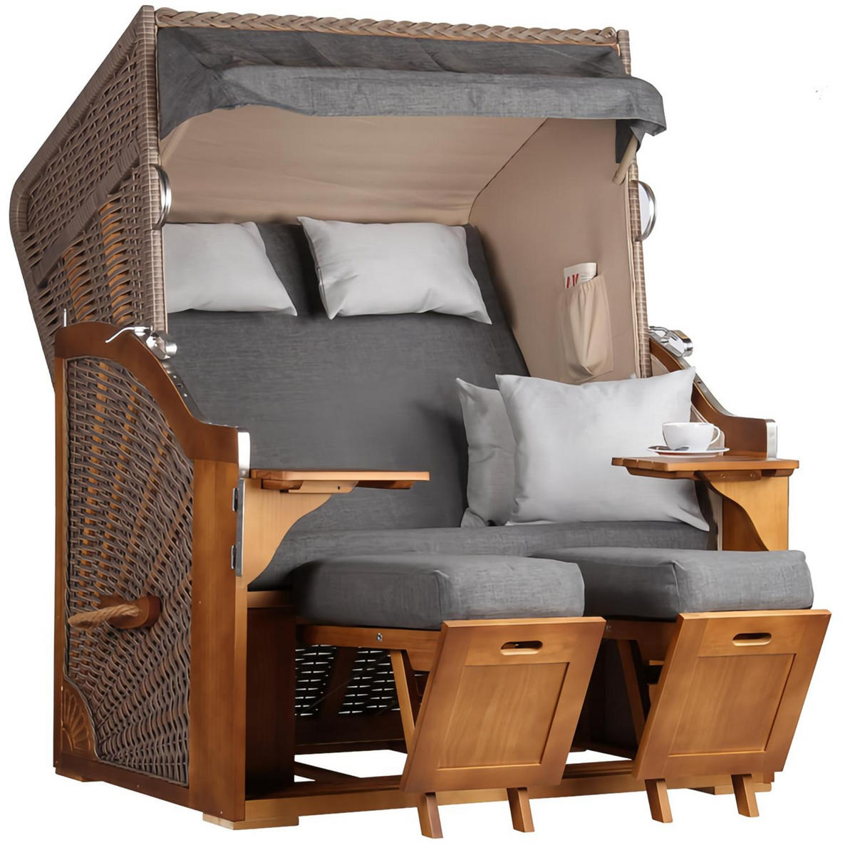 STRANDKORB Schleswig Pinie 2-Sitzer - Braun/Grau, Metall (120/160/80cm) - Mr. Deko