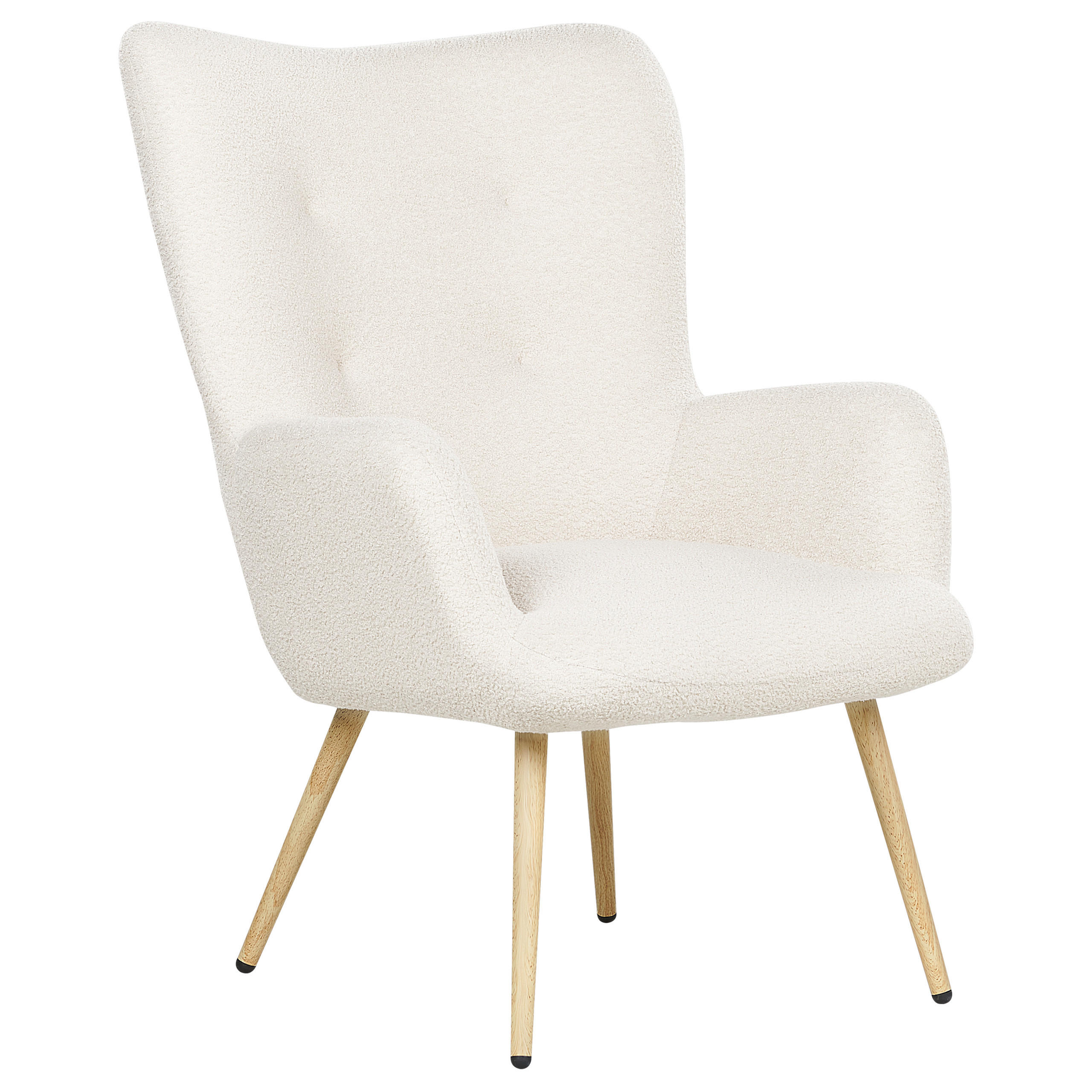 SESSEL Bouclé cremeweiß mit Hocker Vejle - Hellbraun/Weiß, Textil (67/95/52cm) - Beliani
