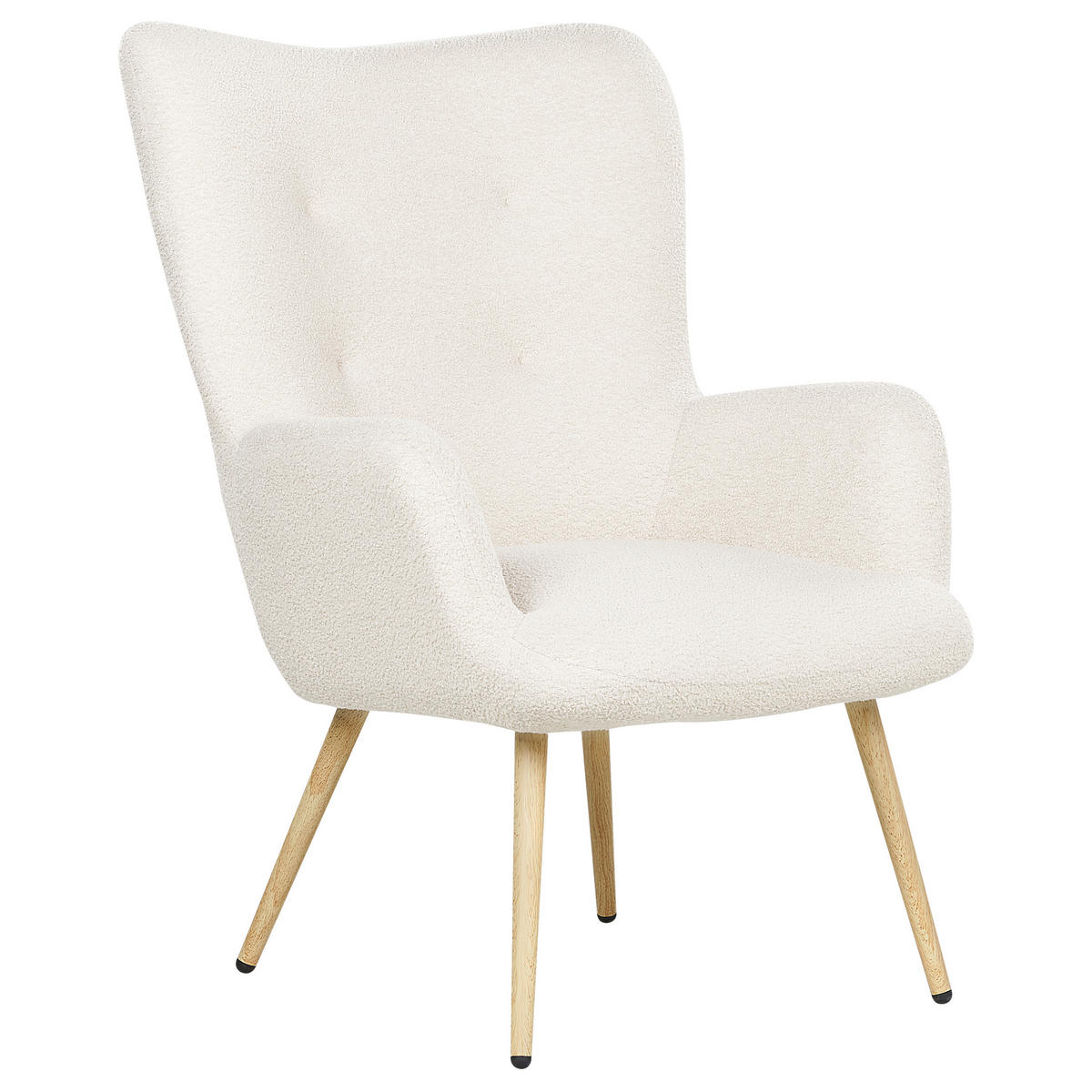 SESSEL Bouclé cremeweiß mit Hocker Vejle - Hellbraun/Weiß, Textil (67/95/52cm) - Beliani