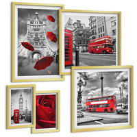 BILDER SET 5er Set - 50x50 cm & 20x30 cm & 40x60 cm Goldrahmen - Ginkgoblätter, heller Hintergrund - Goldfarben, Kunststoff (40/60cm) - TULUP