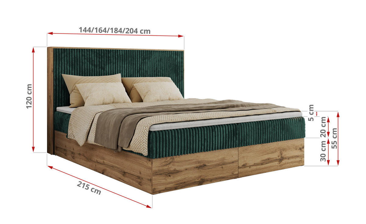 BOXBETT WOOD CLASSIC 180/200 - Dunkelgrün Cord - H3 - Dunkelgrün, Textil (180/200cm) - MKS