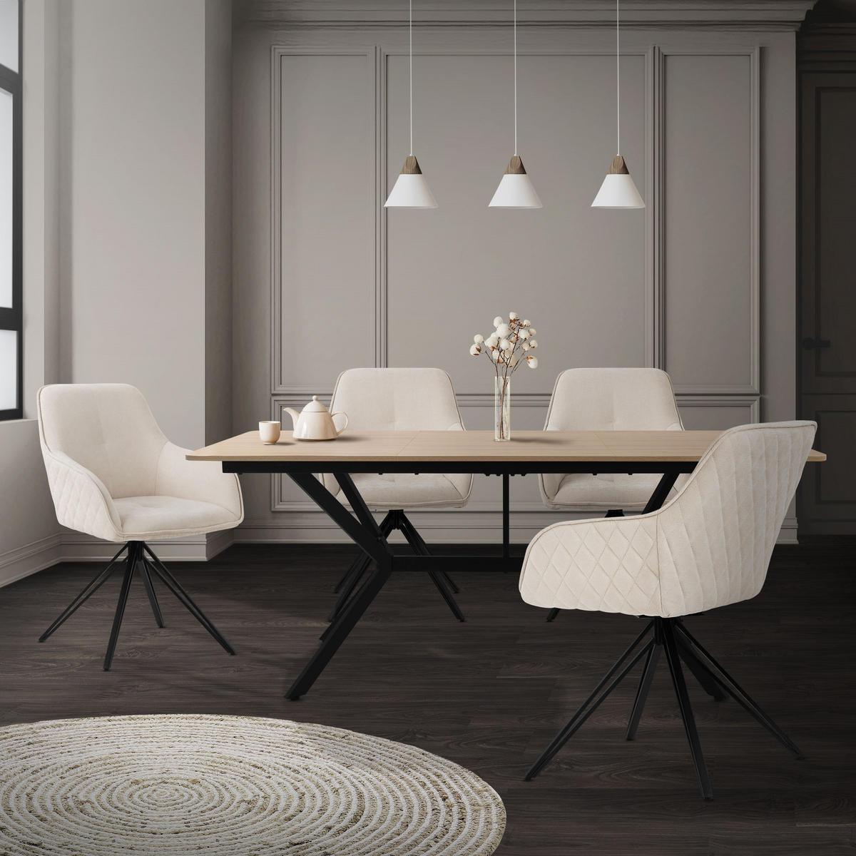 ESSTISCH aus MDF Hellbraun mit Stahlgestell Rechteckiger für 6 Personen - Hellbraun, Holzwerkstoff (180/80/75cm) - ML-DESIGN