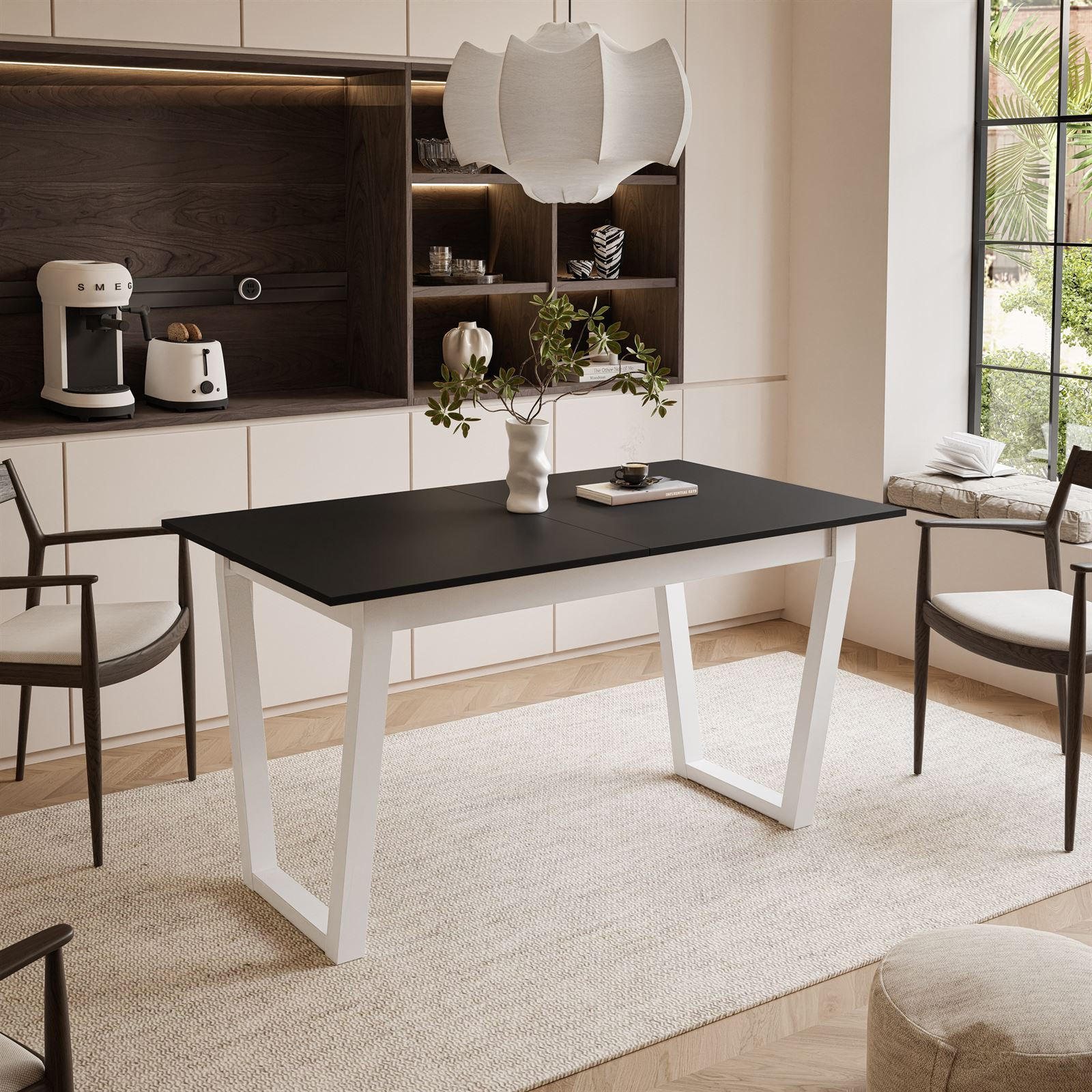 ESSTISCH ARTON II ausziehbarer Tisch 140-195 cm für 6-8 Personen - Schwarz/Weiß, Holzwerkstoff/Metall (140/80/77cm) - Lookway