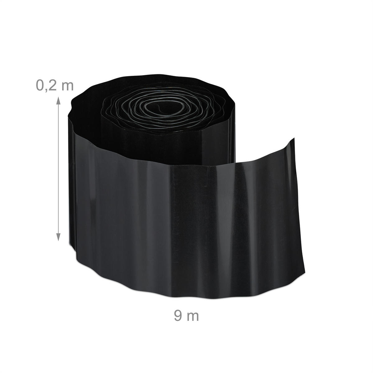 RASENKANTE 9m - Schwarz, Kunststoff (900/20/0.1cm) - Relaxdays