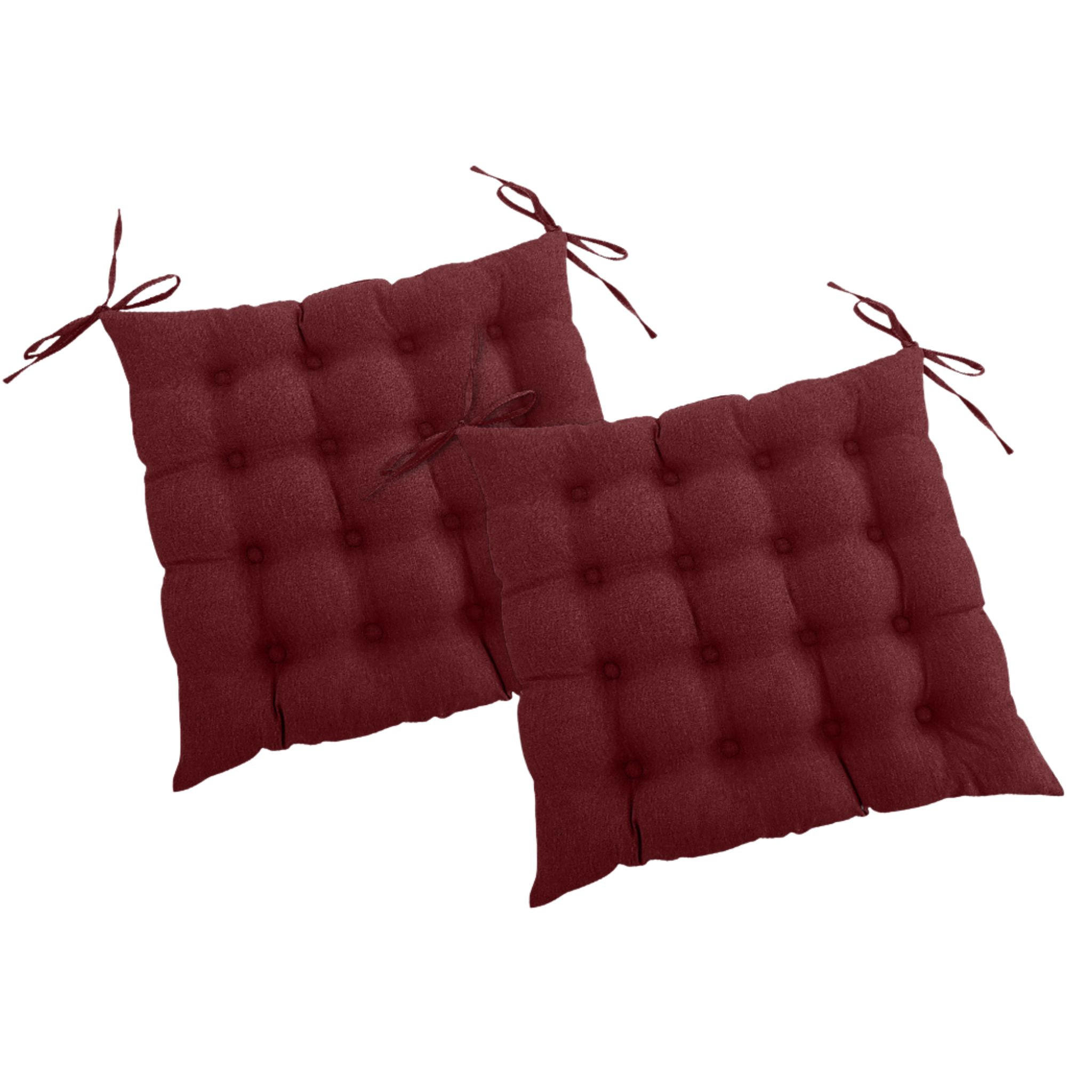 SITZKISSEN 2er Set 16-Punkt dunkelrot 40/40 cm mit Steppung und Halte-Bändern - Rot, Textil (40/40/4cm) - wometo