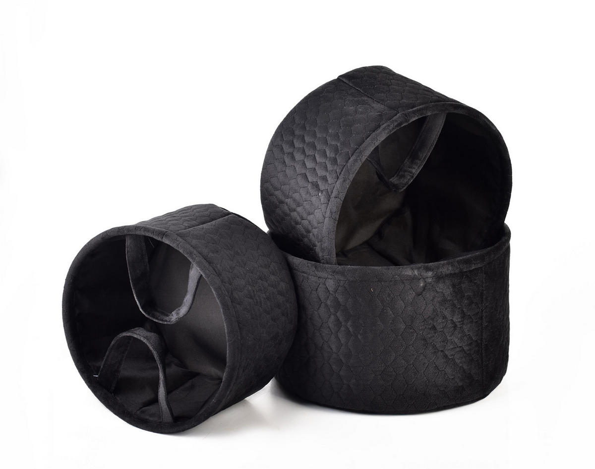 KORB Sara 3er Set schwarz 30/30/18cm Samtstoff - Schwarz, Kunststoff (30/18/30cm) - Mondex