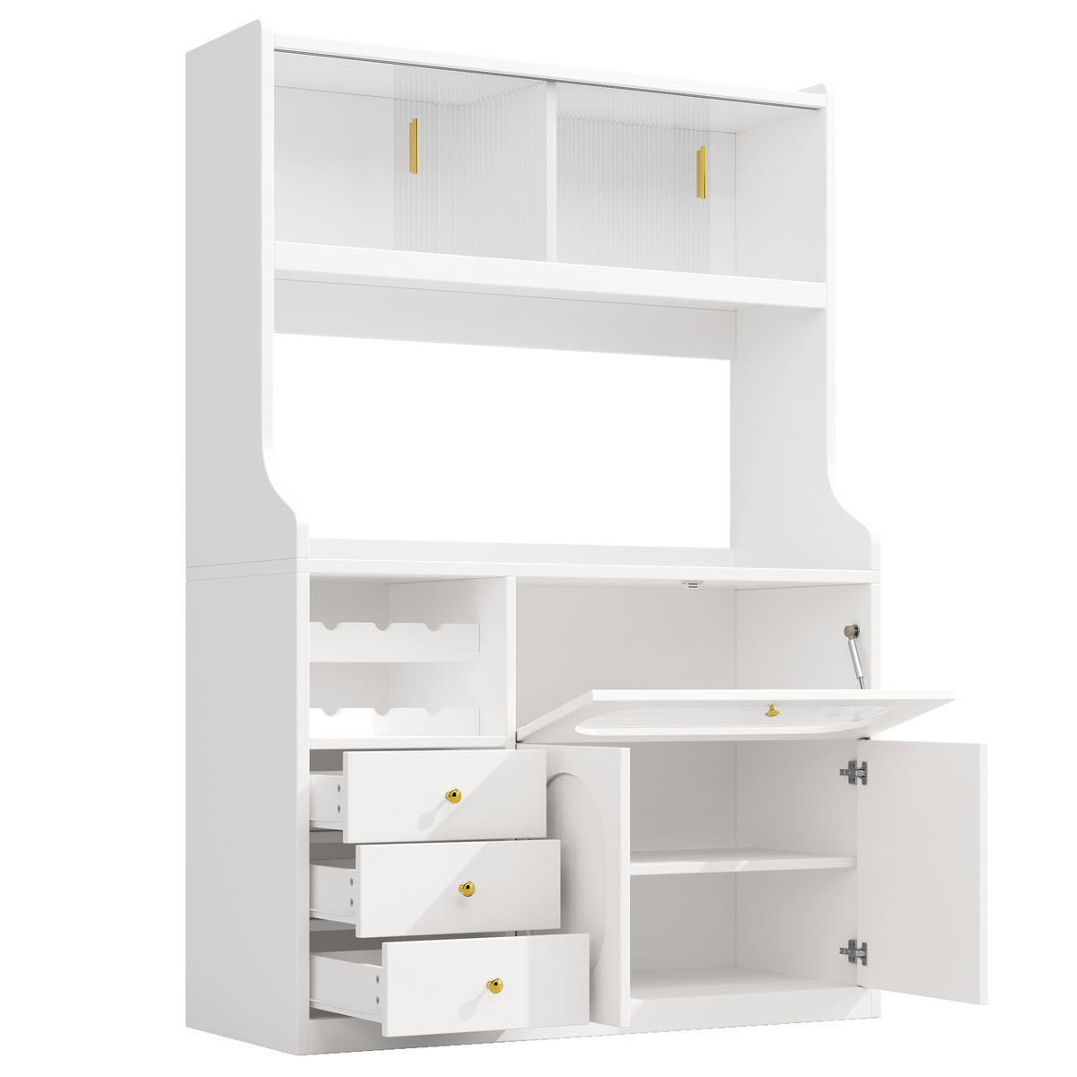 BUFFET DE-38487 120/40/180 cm mit LED-Beleuchtung und Weinregal Weiß - Weiß, Holzwerkstoff (120/180/40cm) - ComfortXL