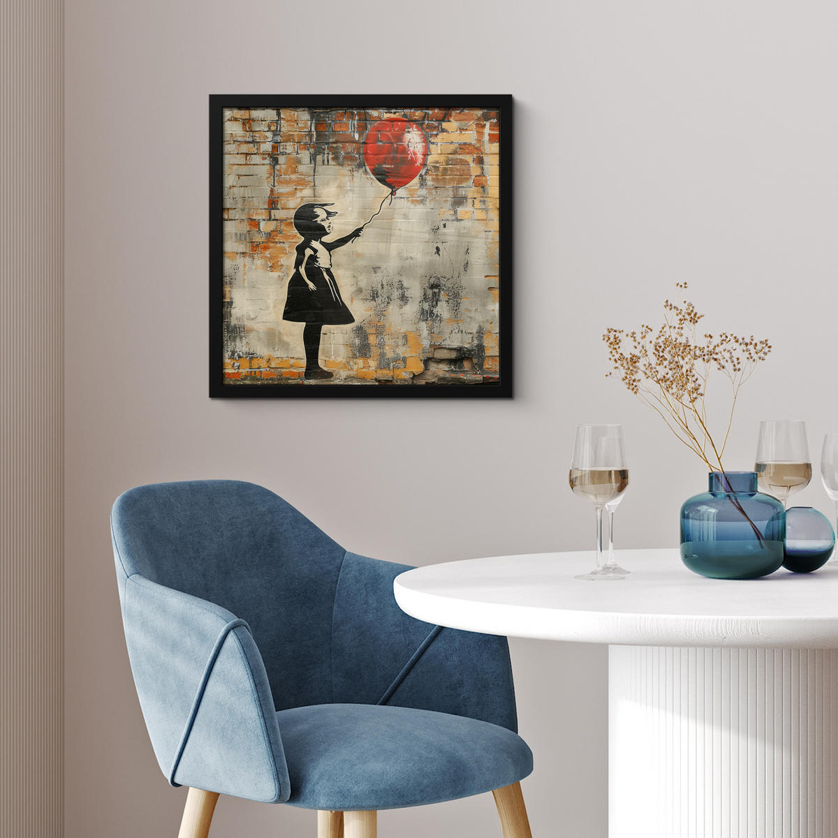 ZARÁMOVANÝ PLAGÁT Graffiti - Banksy - Dievča - Street art 40x40 cm - piesková, papier (40/40cm) - MuchoWow