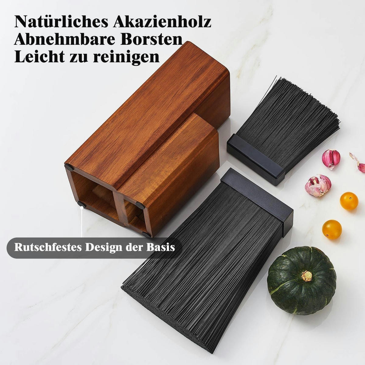 MESSERBLOCK aus Akazienholz mit Kunststoffborsten, 2-stöckig - Braun, Holz (14/26.4/14cm)
