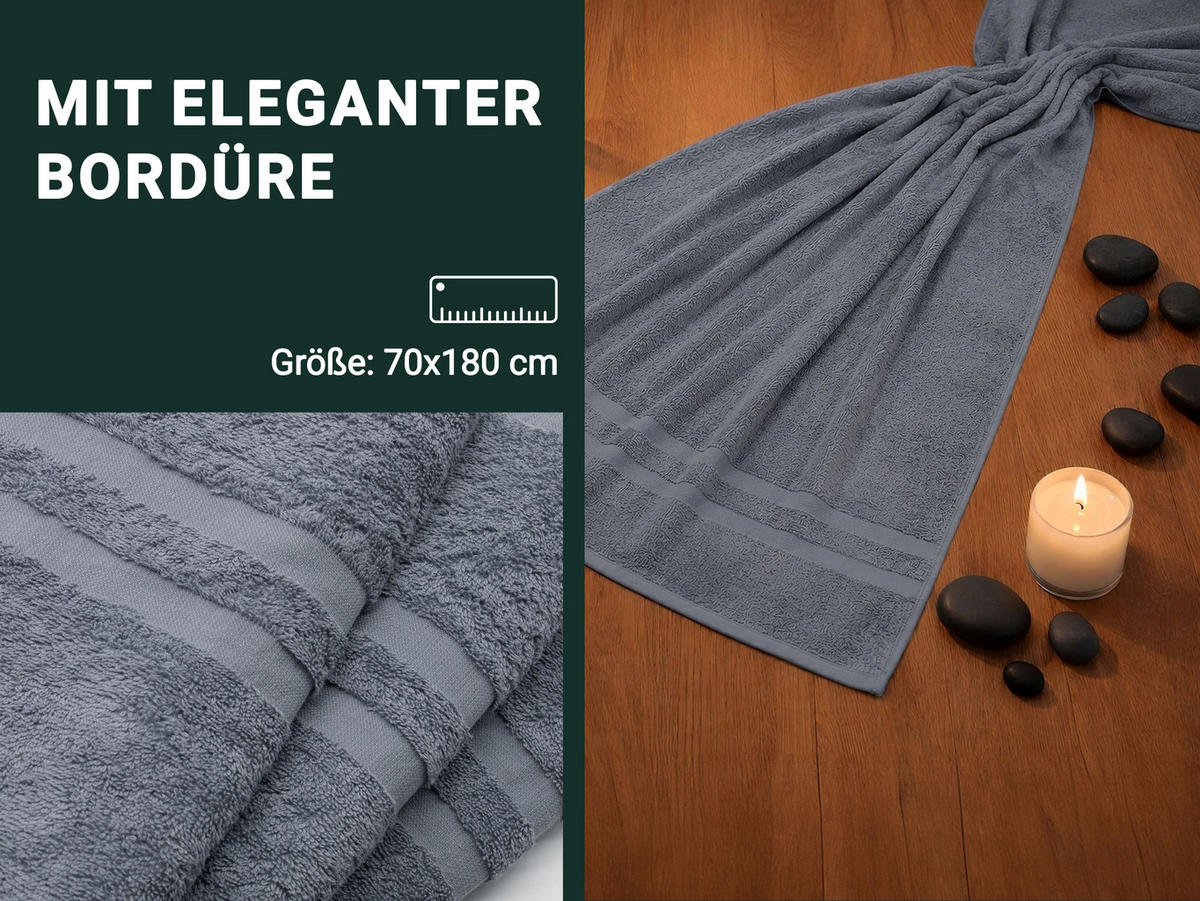 SAUNATUCH, 2er-Set, 70x180 cm, 100% Baumwolle, Grau - Grau, Textil (70/180cm) - Zollner