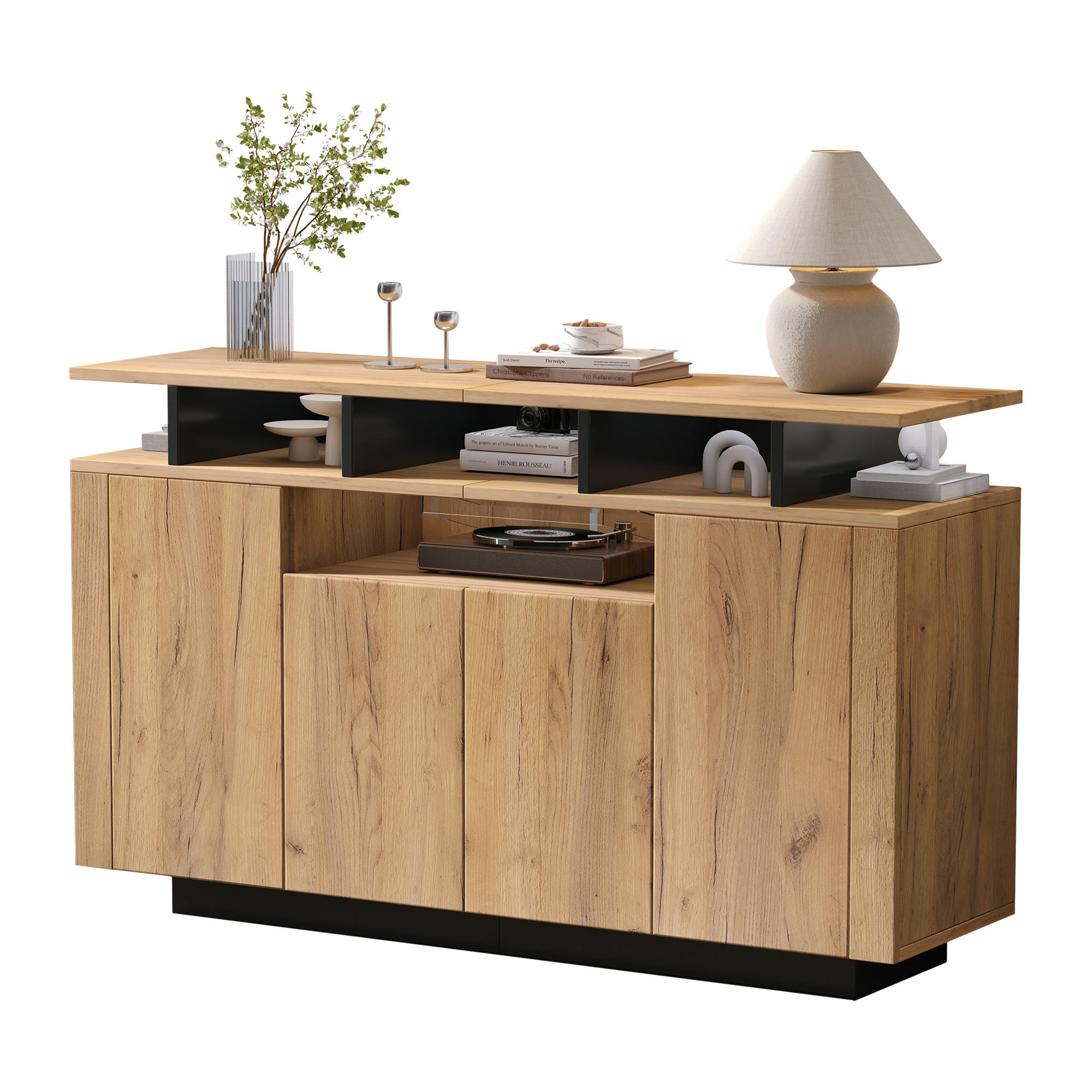 SIDEBOARD mit 4 Türen Natural 120x40x85cm - Naturfarben, Holzwerkstoff (40/85/120cm) - FLIEKS