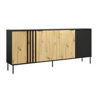 SIDEBOARD Rodgau Schwarz / Eiche Artisan 220 / 40 / 92cm - Multicolor/Schwarz, Holz/Holzwerkstoff (220/92/40cm) - Feldmann-Wohnen