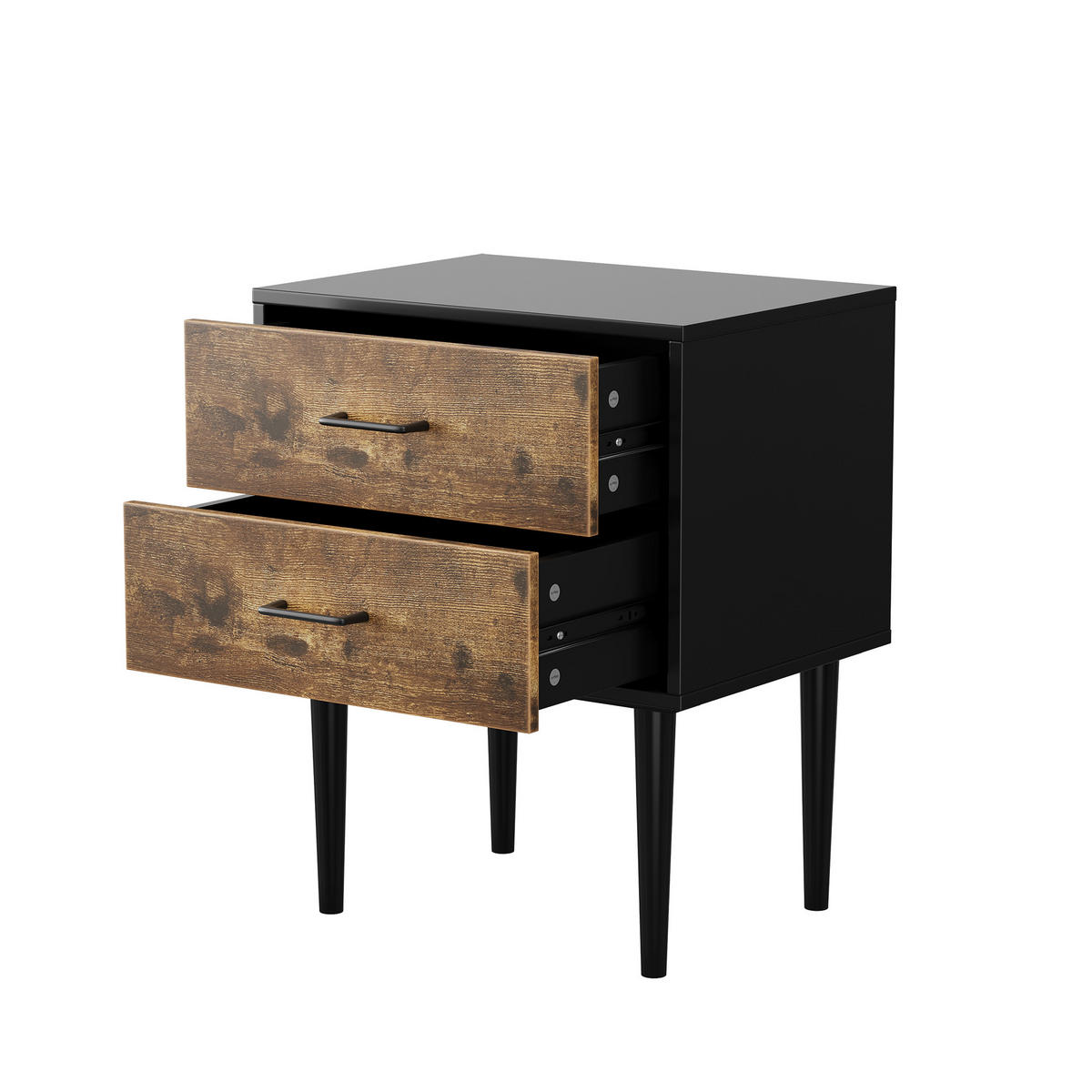NACHTTISCH 51 cm Vintage Braun – Nachtkonsole Industrial mit 2 Schubladen & Massivholzbeinen - Braun, Holzwerkstoff (51/66/38cm) - Urban Meuble