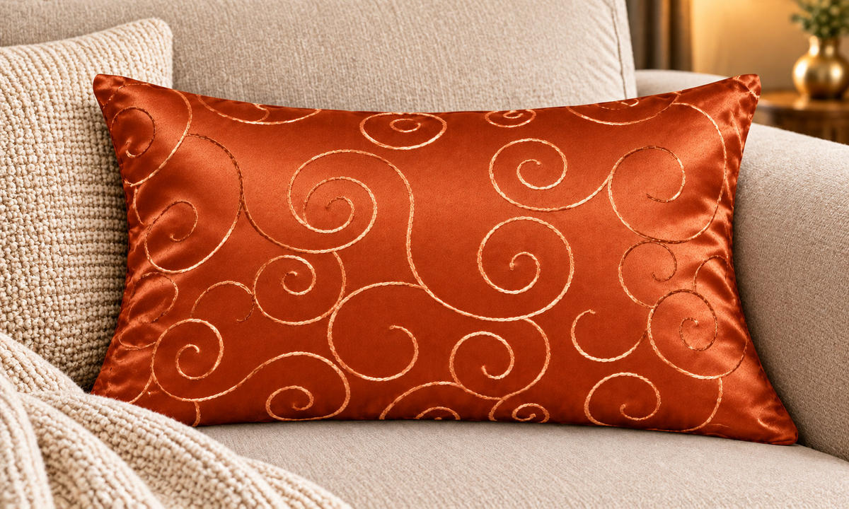 KISSENBEZUG 30x50 cm Terracotta Damast Circle - Terracotta, Textil (30/50cm) - TiborTex