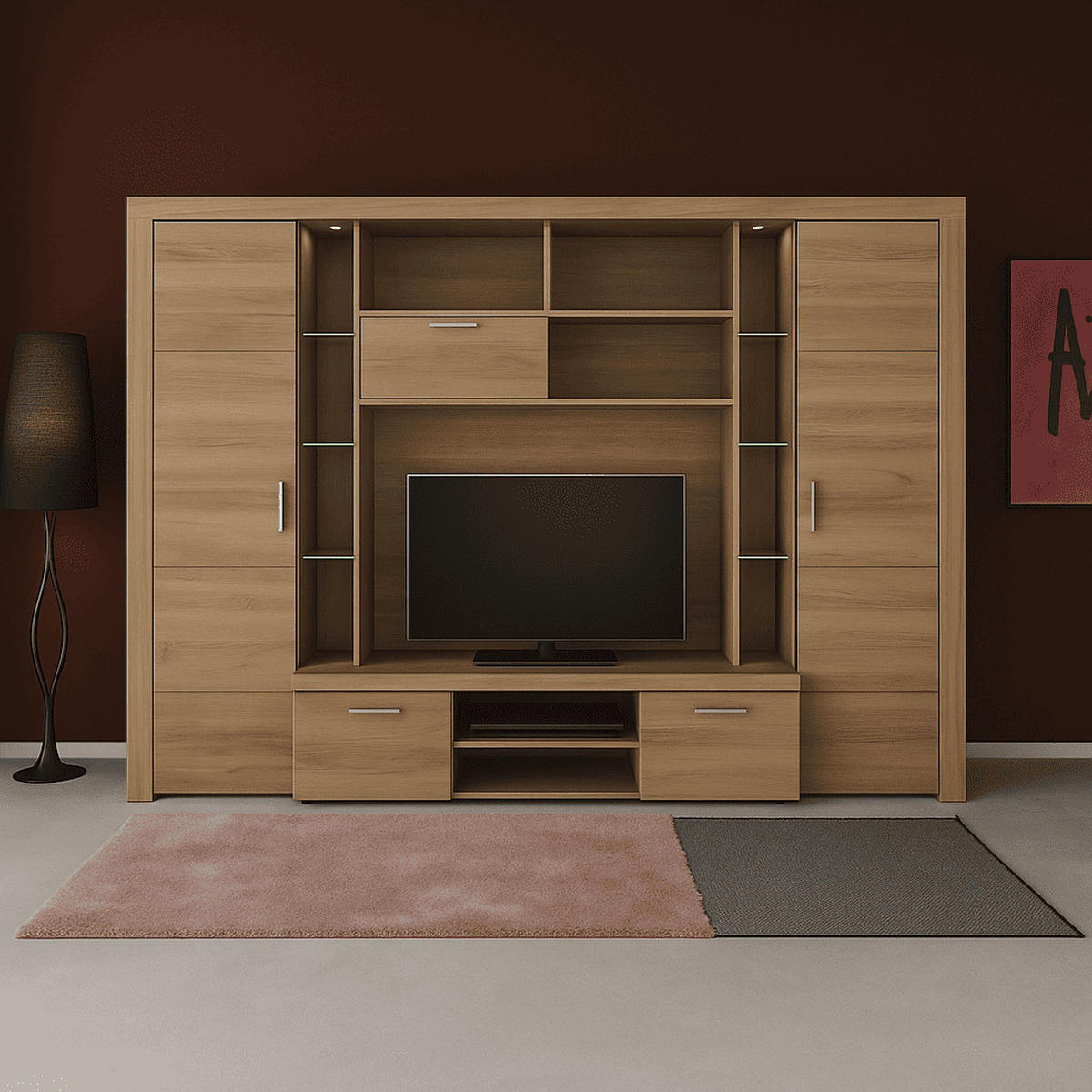 WOHNWAND Mondeo Eiche Sägerau Dekor - Eichefarben, Holzwerkstoff (291/197/41cm) - Trendteam