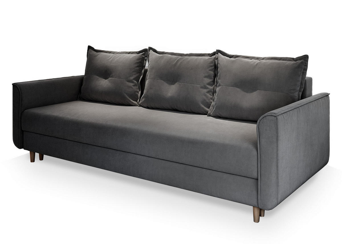 BETTSOFA NAPOL Grau Plüsch-Stoff mit Schlaffunktion - Grau, Textil (220/93/87cm) - MASSENO