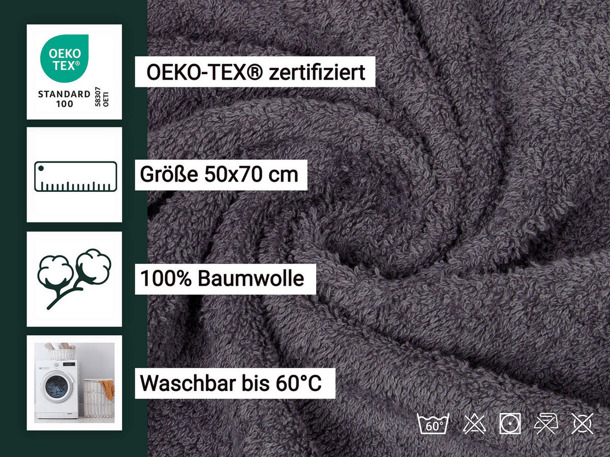 HANDTÜCHER, 6er-Set, 50x70 cm, 100% Baumwolle, Grau - Anthrazit, Textil (50/70cm) - Zollner