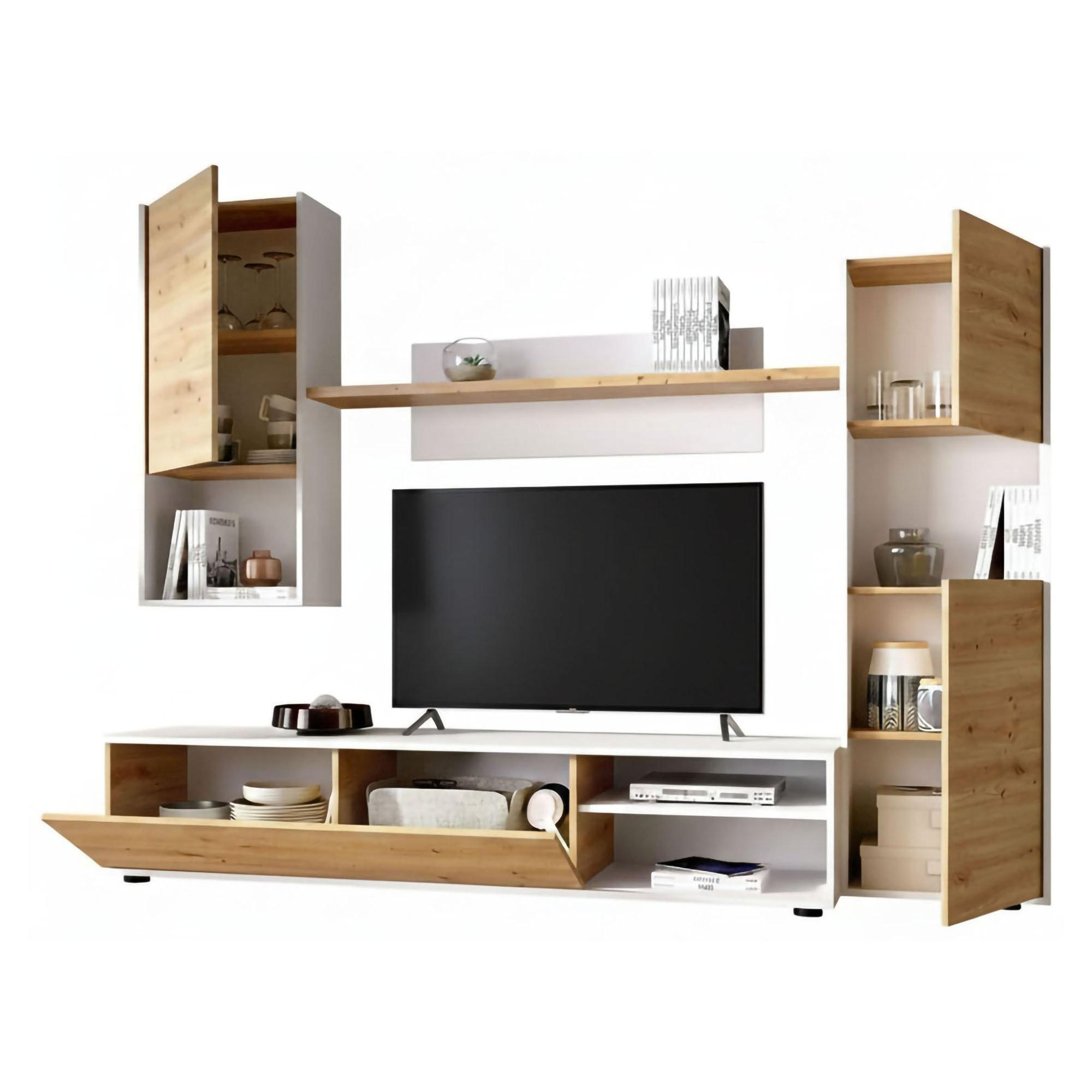 WOHNWAND Holz-Effekt Geknotete Eiche, Weiß 41x220h180 - Braun, Holzwerkstoff (220/180/41cm) - DMORA
