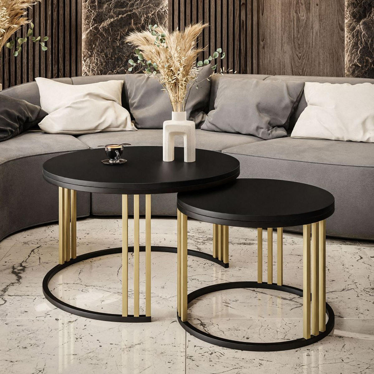 COUCHTISCH 2 in 1 LORI MIX schwarz matt - Goldfarben/Schwarz, Holzwerkstoff (70/70/48cm) - Lookway